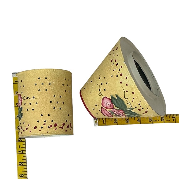 Vintage Hand Painted Galvanized Metal Jar Candle Lamp Yellow Floral 2000 - Picture 10 of 16